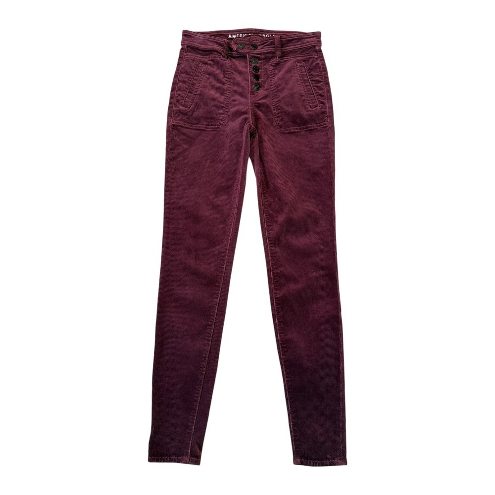 American Eagle Burgundy Corduroy High Rise Jegging Skinny Button Fly Womens 0